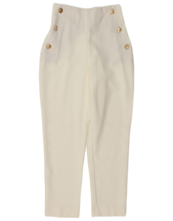 Zara Womens High Waist Tapered Casual Trousers XS W24 L27 White Polyester