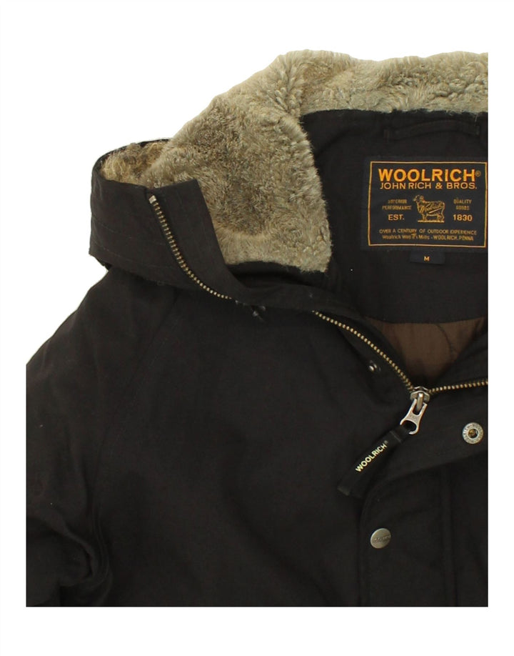 WOOLRICH Mens Hooded Bomber Padded Jacket UK 38 Medium Black Nylon