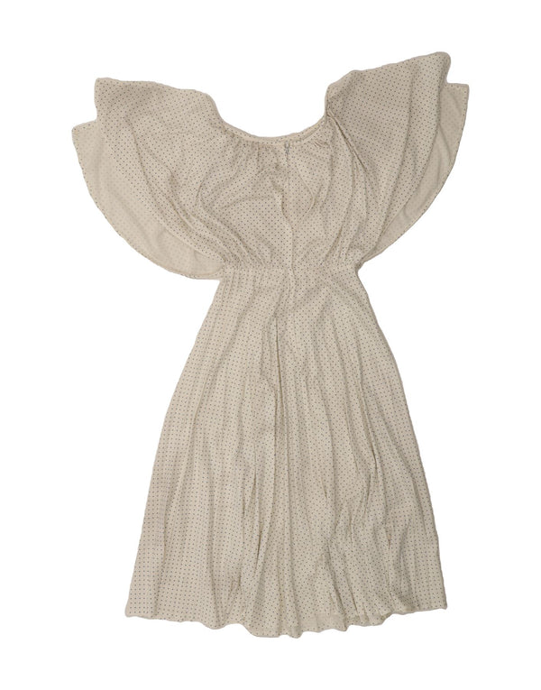 VINTAGE Womens A-Line Dress UK 16 Large White Spotted Polyester