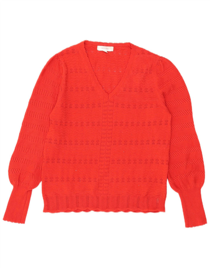 Marks & Spencer Womens V-Neck Jumper Sweater UK 14 Medium Red Polyester