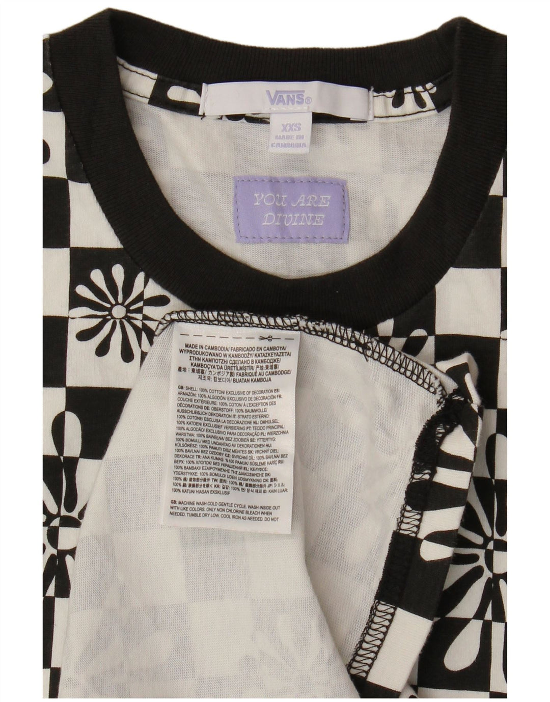 VANS Womens Oversized T-Shirt Dress UK 2 2XS Black Geometric Cotton