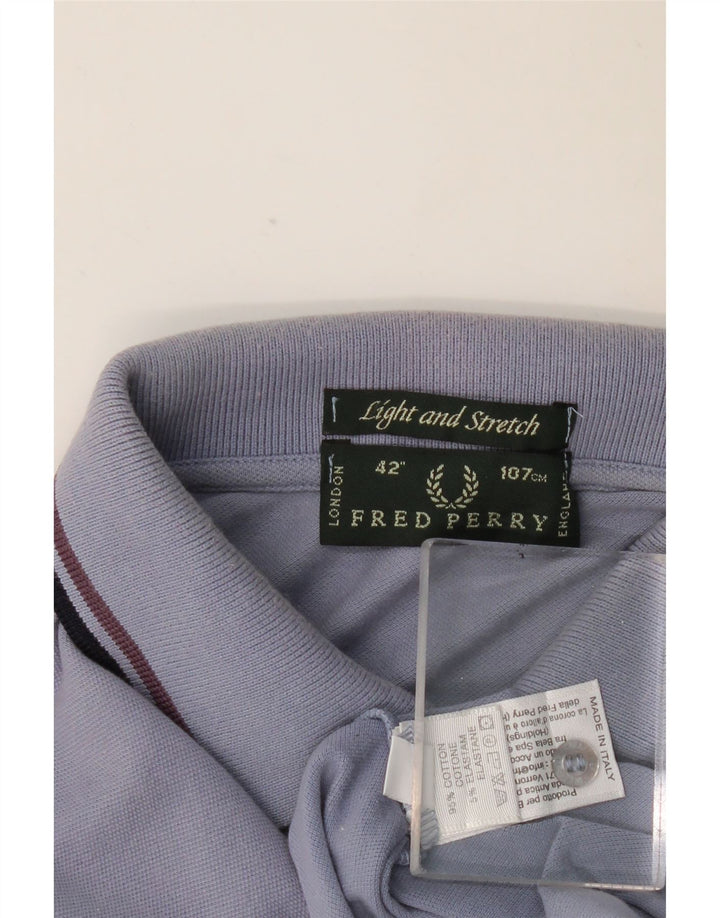 FRED PERRY Mens Long Sleeve Polo Shirt Medium Blue Cotton