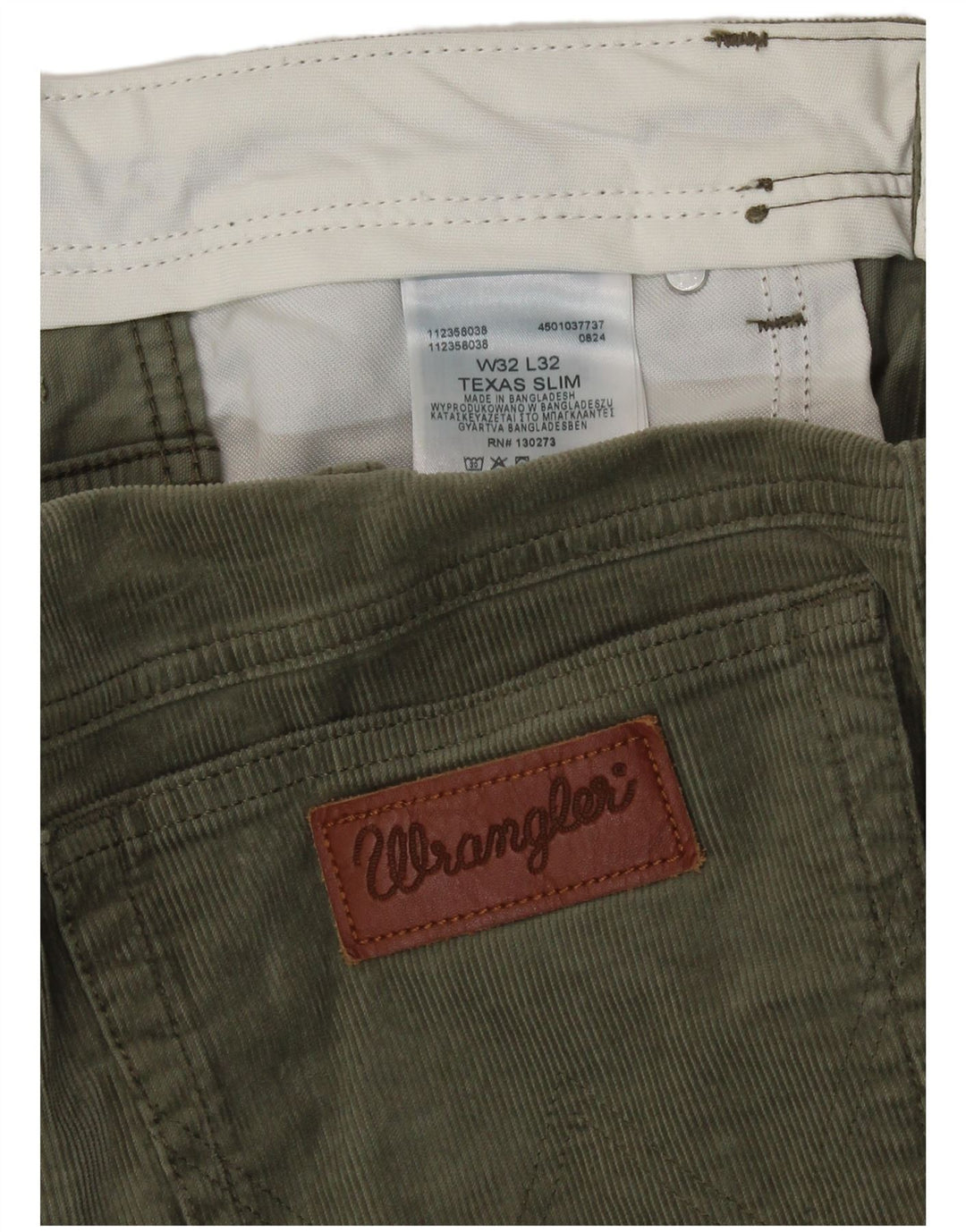 Wrangler Mens Texas Slim Fit Corduroy Trousers W32 L32 Green Cotton