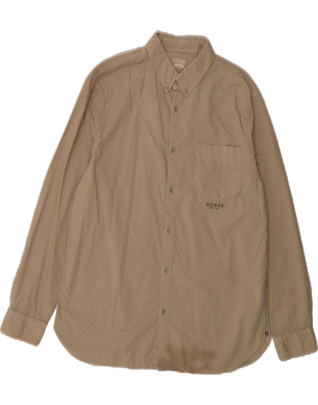 GUESS Mens Regular Fit Shirt Large Beige Spotted Vintage Guess and Second-Hand Guess from Messina Hembry 