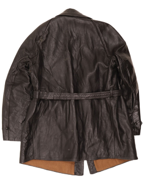 Vintage Mens Leather Coat UK 38 Medium Black Classic