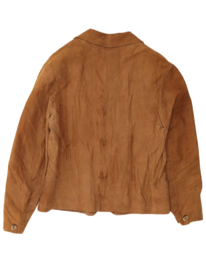 Vintage Womens 3 Button Suede Blazer Jacket UK 12 Medium Brown