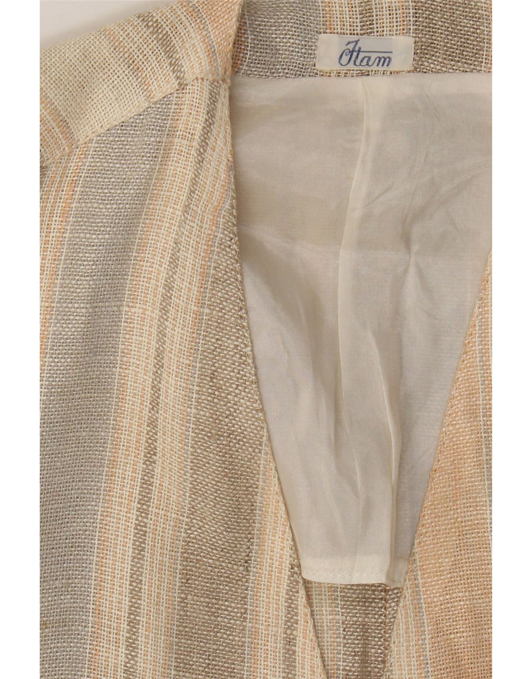 VINTAGE Womens Short Sleeve Blazer Jacket IT 46 Large Beige Striped Vintage Vintage and Second-Hand Vintage from Messina Hembry 