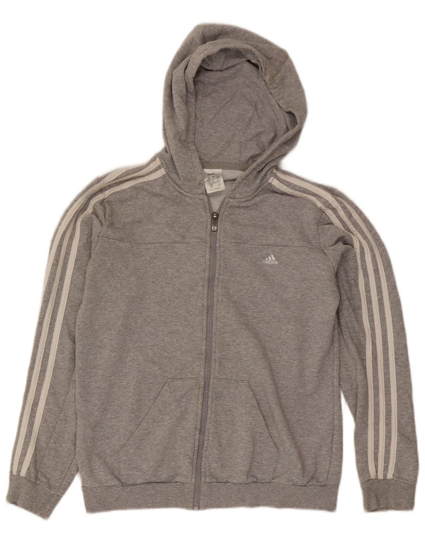 Adidas Womens Zip Hoodie Sweater UK 12/14 Medium Grey Flecked Cotton
