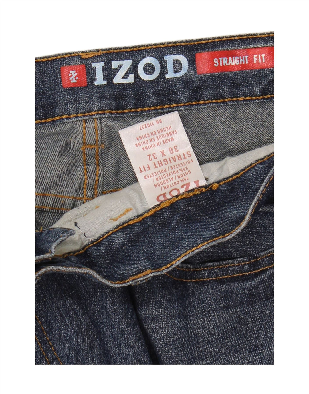 Izod Mens Straight Jeans W36 L32 Blue Cotton
