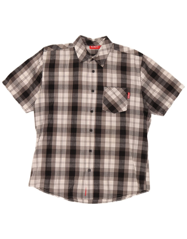 Kickers Mens Short Sleeve Shirt XL Grey Check Cotton