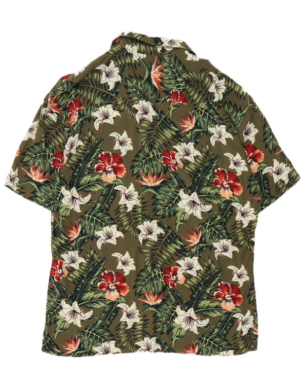 JACK & JONES Mens Short Sleeve Shirt Medium Khaki Floral Viscose