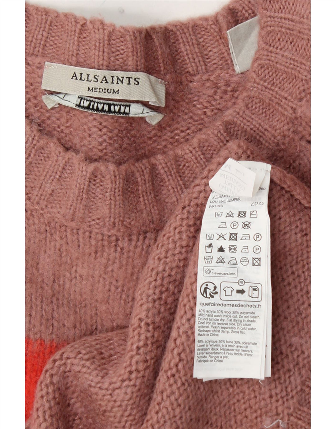 ALL SAINTS Womens Crew Neck Jumper Sweater UK 14 Medium Pink Colourblock