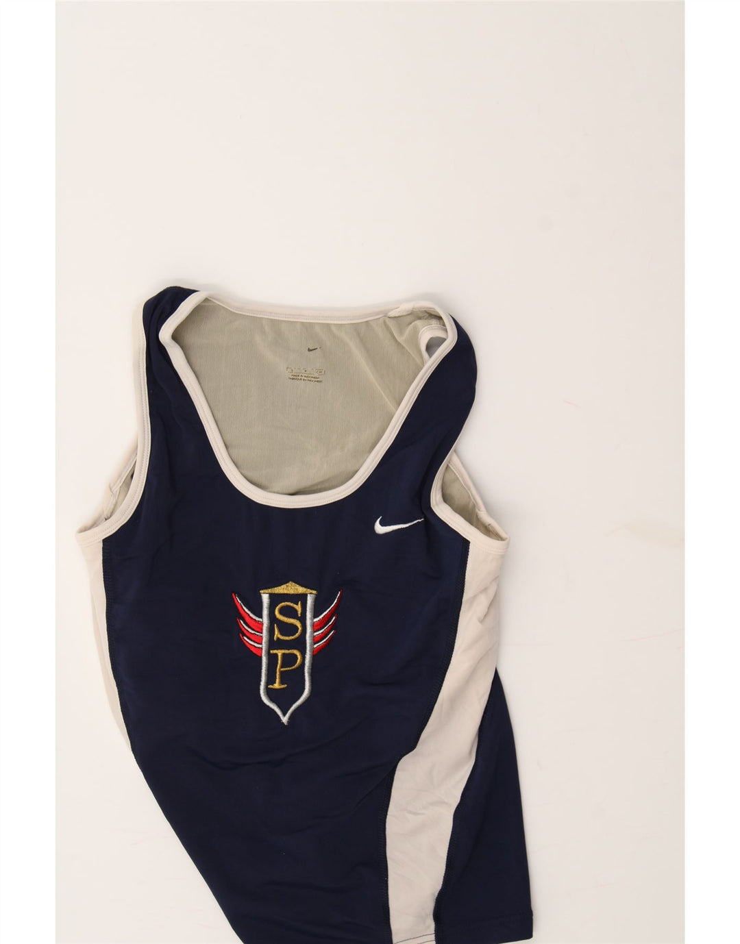 NIKE Boys Graphic Vest Top 8-9 Years Small Navy Blue Colourblock Polyester Vintage Nike and Second-Hand Nike from Messina Hembry 