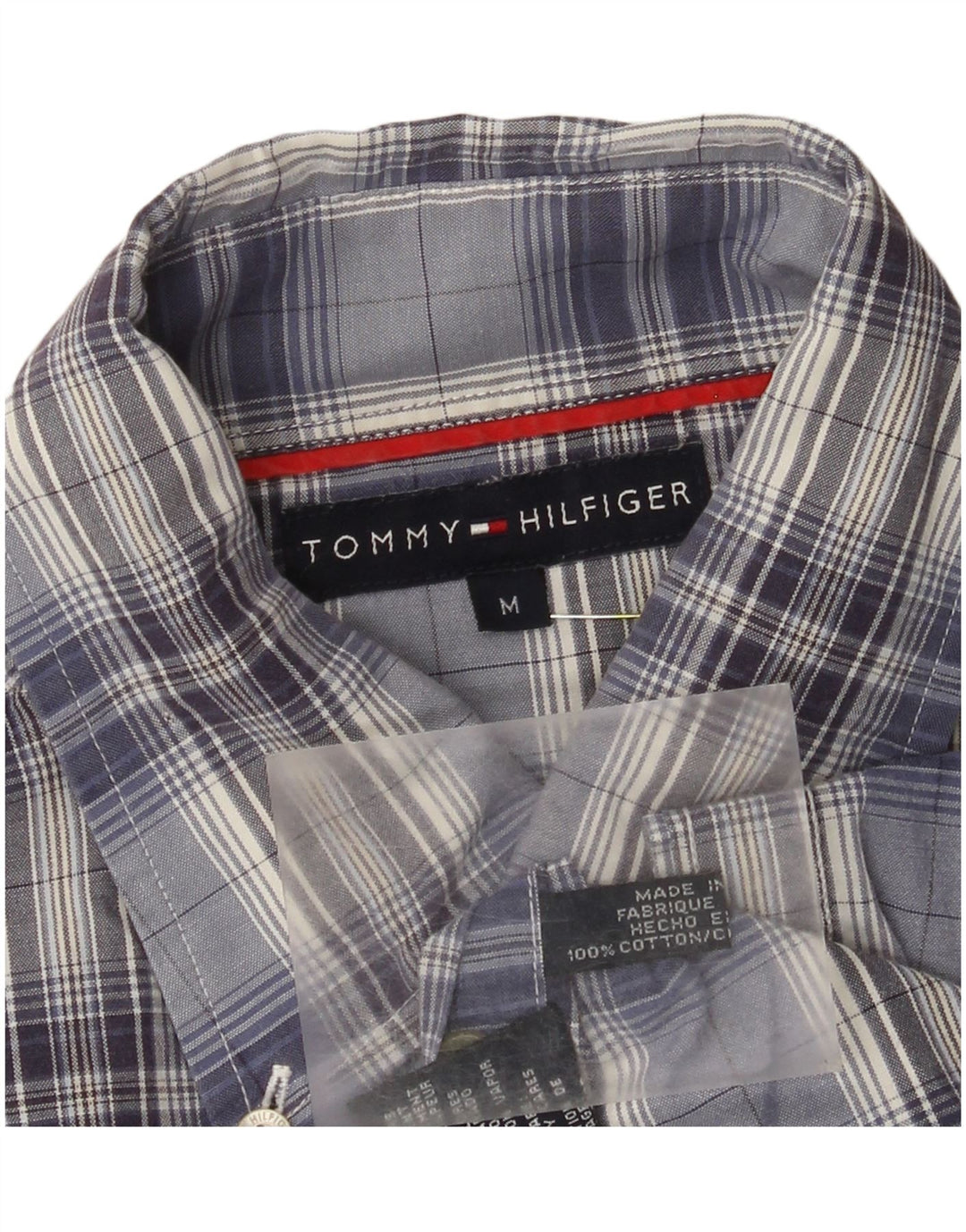 Tommy Hilfiger Mens Short Sleeve Shirt Medium Blue Check Cotton