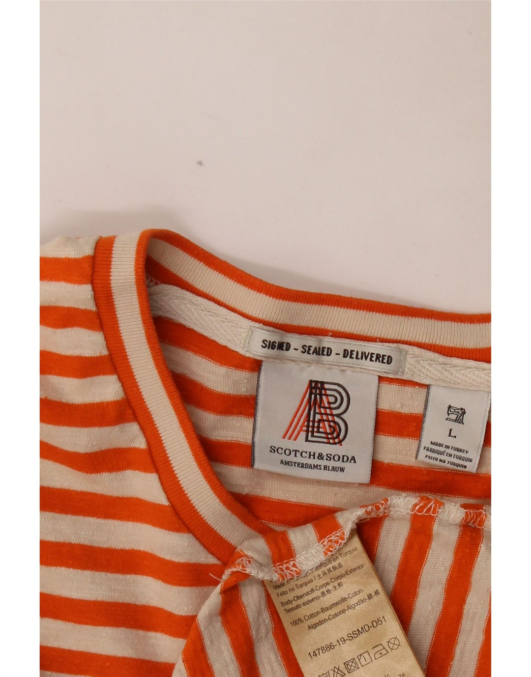 SCOTCH & SODA Womens T-Shirt Top UK 14 Large Orange Striped Cotton