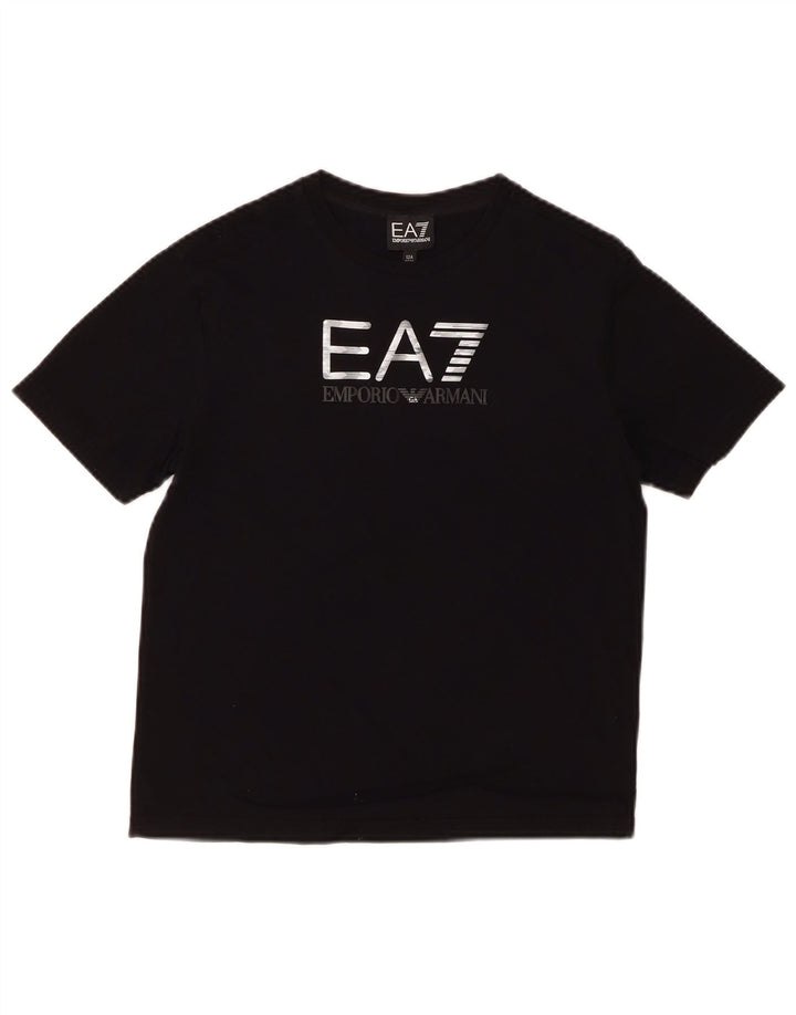 EMPORIO ARMANI Boys Graphic T-Shirt Top 11-12 Years Black Cotton