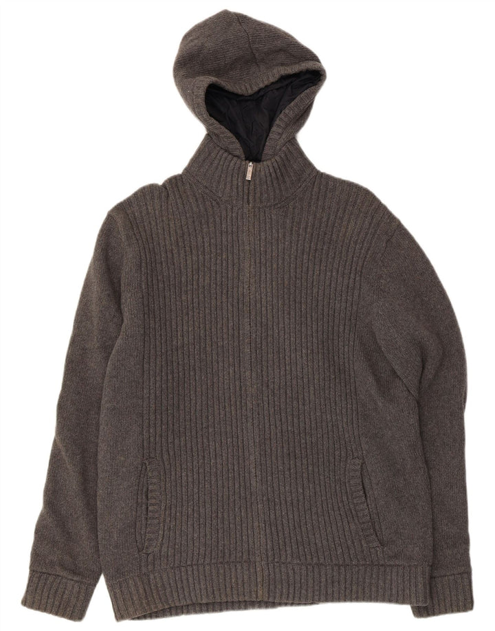 Massimo Dutti Mens Hooded Knit Reversible Jacket UK 42 XL Grey