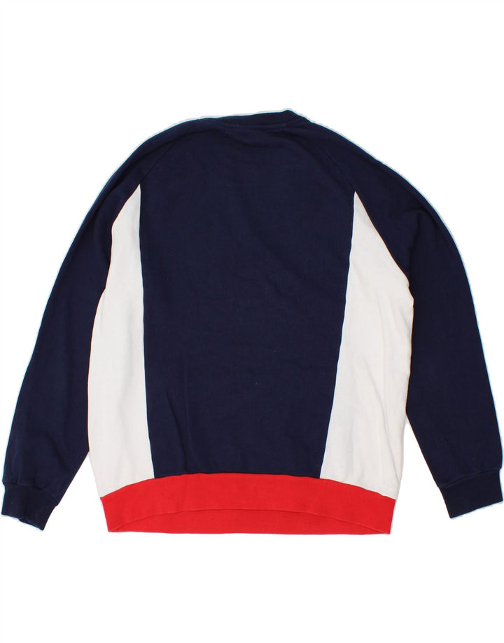 FILA Womens Oversized Sweatshirt Jumper UK 14 Medium Navy Blue Colourblock Vintage Fila and Second-Hand Fila from Messina Hembry 