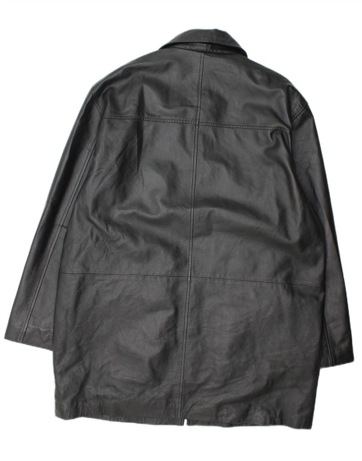 VINTAGE Mens Leather Coat IT 54 2XL Black Leather
