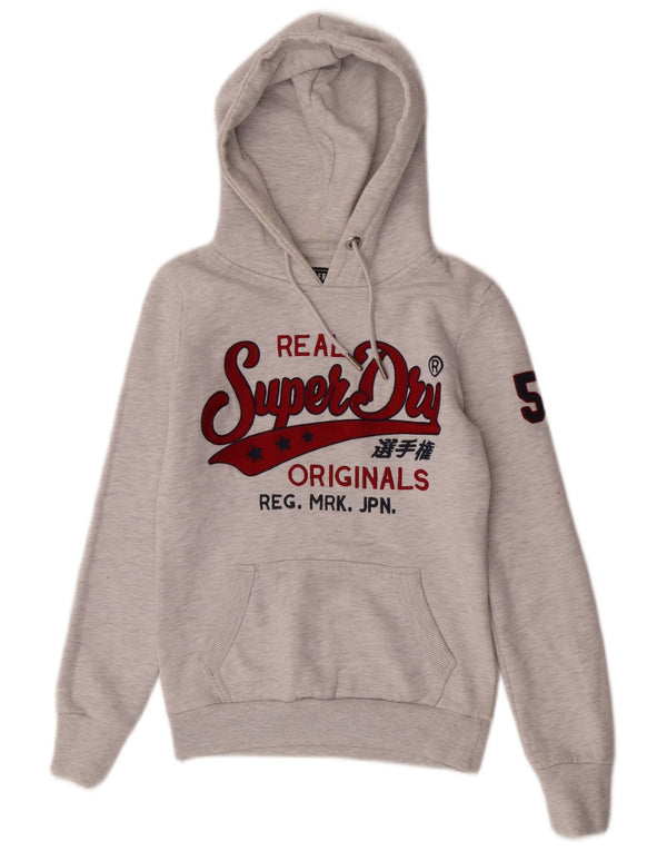 Superdry Womens Heritage Graphic Hoodie Jumper UK 6 XS Grey Cotton