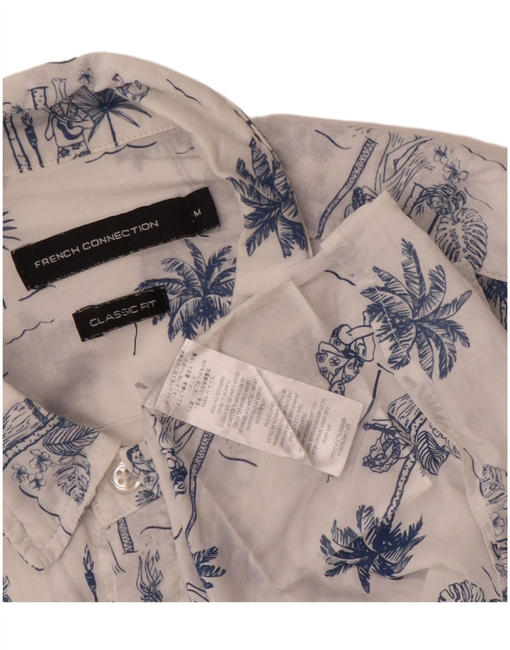 French Connection Mens Graphic Classic Fit Shirt Medium White Cotton