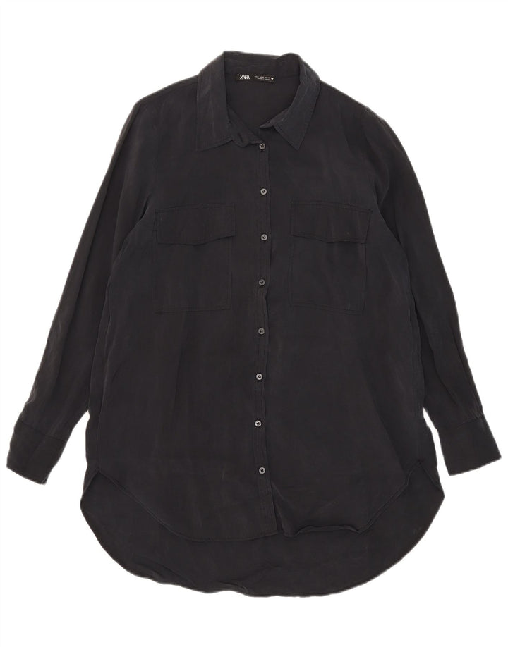 ZARA Womens Shirt Dress UK 14 Medium Black Modal