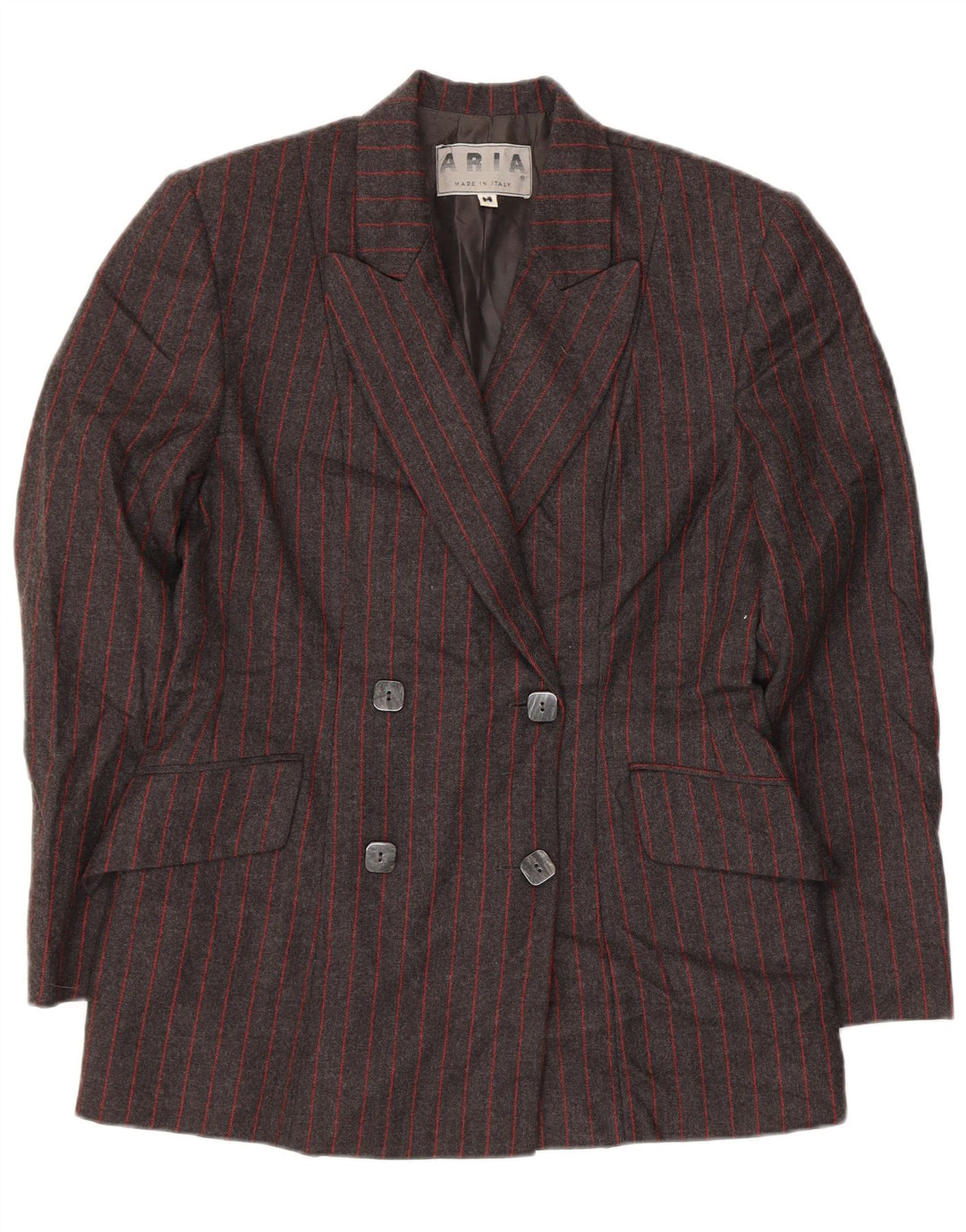 Aria Womens Double Breasted 2 Piece Set UK 14 Medium W26 Grey Striped Wool