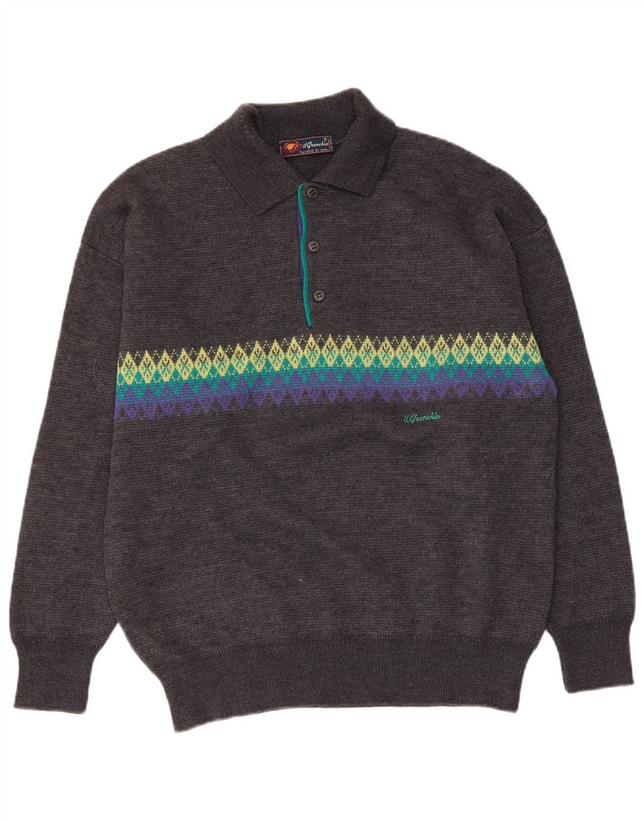 Il Granchio Mens Polo Neck Jumper Sweater Medium Grey Argyle/Diamond