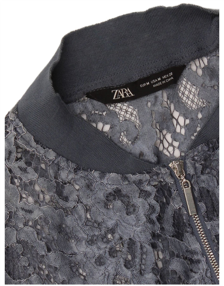 Zara Womens Crop See Through Cardigan Top UK 12 Medium Blue Floral