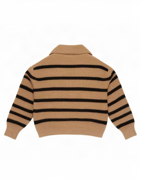Zara Girls Zip Neck Jumper Sweater 11-12 Years Beige Striped Polyester