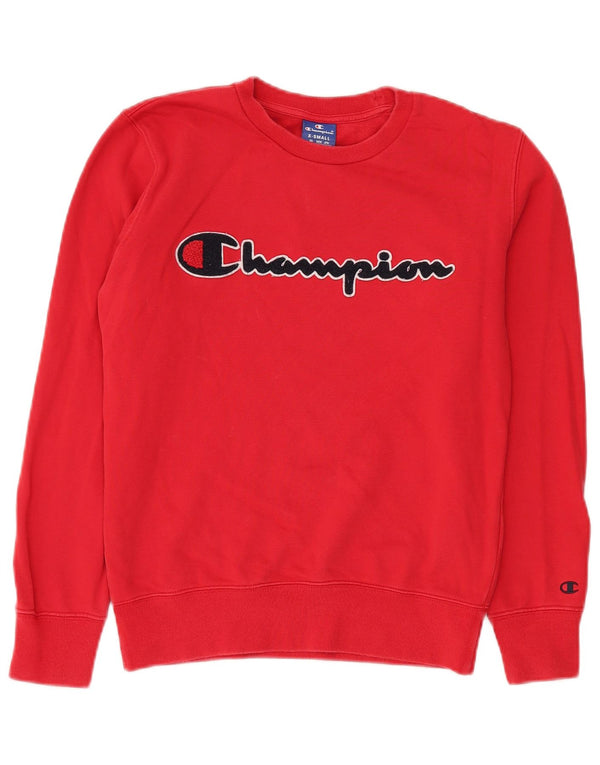 Champion Womens Graphic Oversized Sweatshirt Jumper UK 6 XS Red Cotton