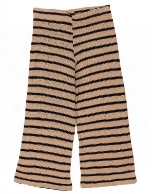Zara Womens Knit Tracksuit Trousers UK 14 Large Beige Striped