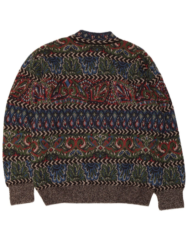 Vintage Mens Turtle Neck Jumper Sweater Large Multicoloured Geometric Wool