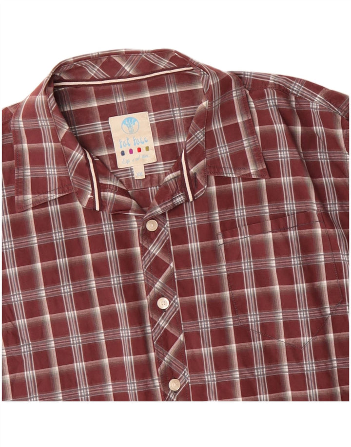 FAT FACE Mens Shirt 2XL Maroon Check Cotton