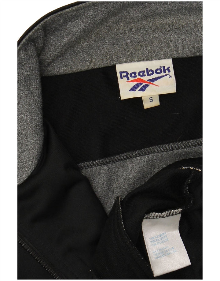 REEBOK Mens Loose Fit Graphic Tracksuit Top Jacket Small Black Colourblock