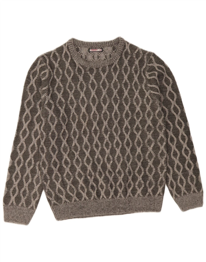 CARRERA Mens Crew Neck Jumper Sweater Medium Grey Geometric Acrylic