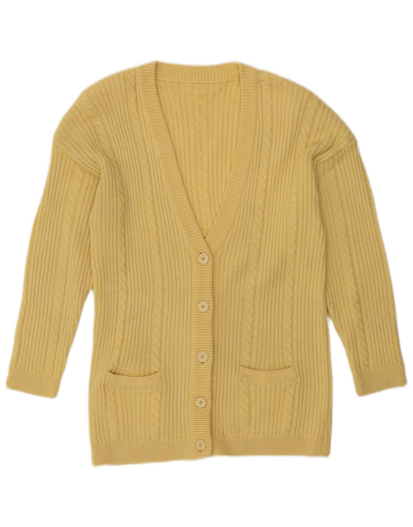 VINTAGE Womens Cardigan Sweater UK 16 Large Yellow Acrylic