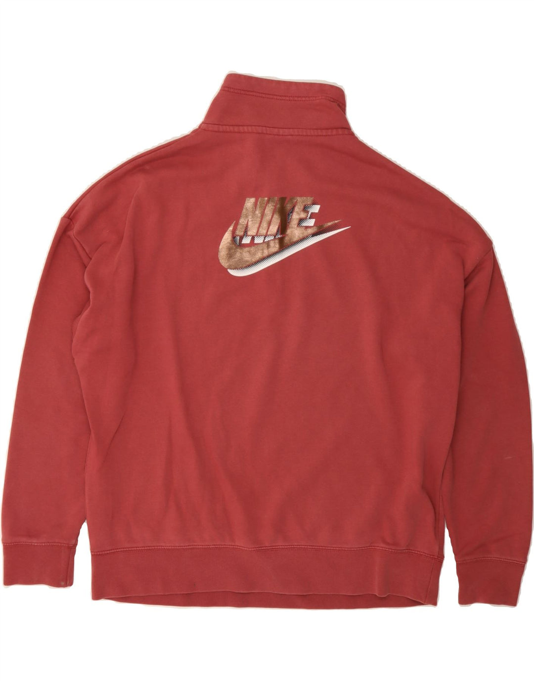 NIKE Womens Oversized Graphic Zip Neck Sweatshirt Jumper UK 14 Medium Red Vintage Nike and Second-Hand Nike from Messina Hembry 