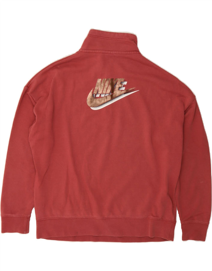 NIKE Womens Oversized Graphic Zip Neck Sweatshirt Jumper UK 14 Medium Red Vintage Nike and Second-Hand Nike from Messina Hembry 
