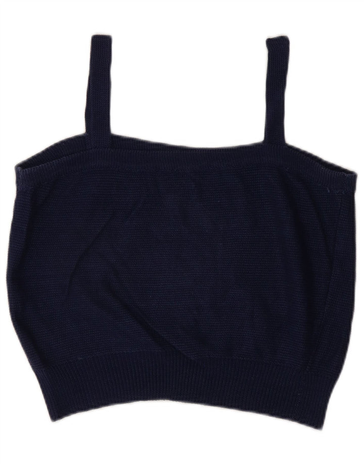 Vintage Womens Crop Cami Top UK 14 Medium Navy Blue