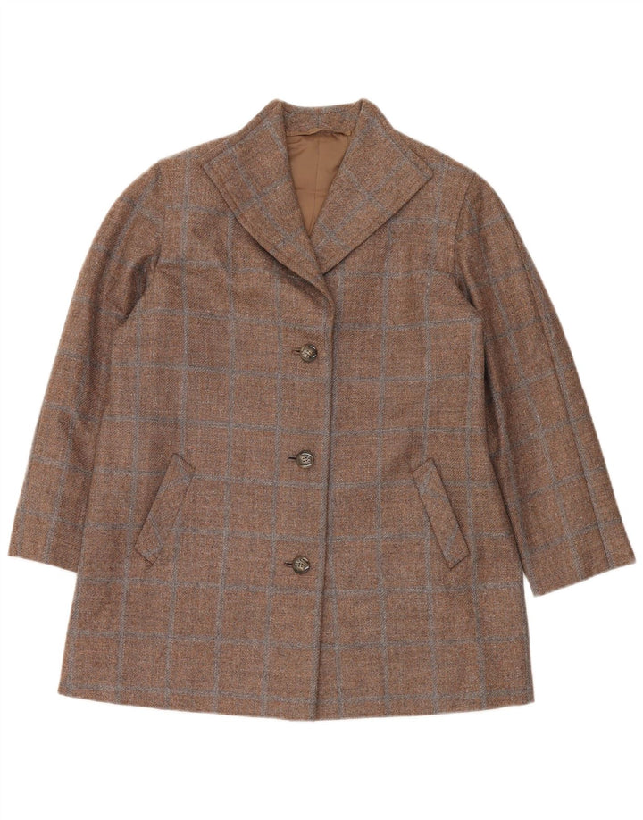 Vintage Womens 3 Button Blazer Jacket UK 14 Large Brown Check