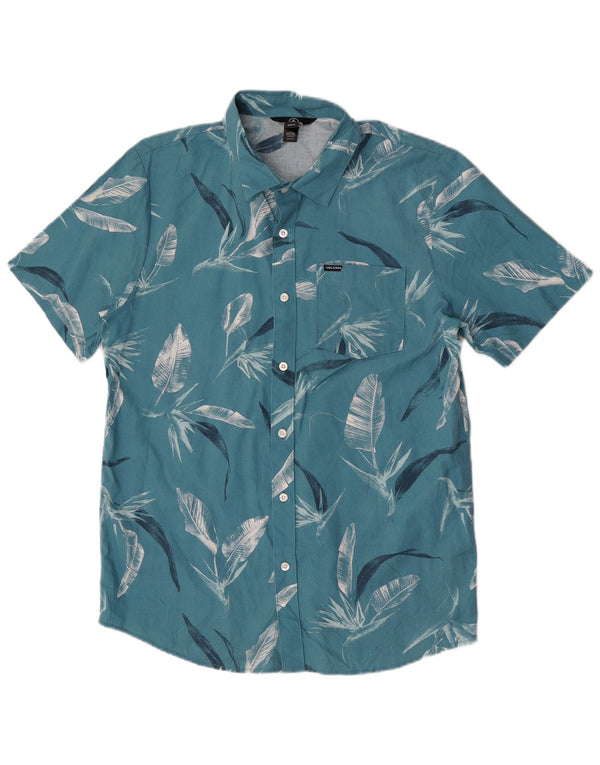 Volcom Mens Short Sleeve Shirt Medium Blue Floral Cotton
