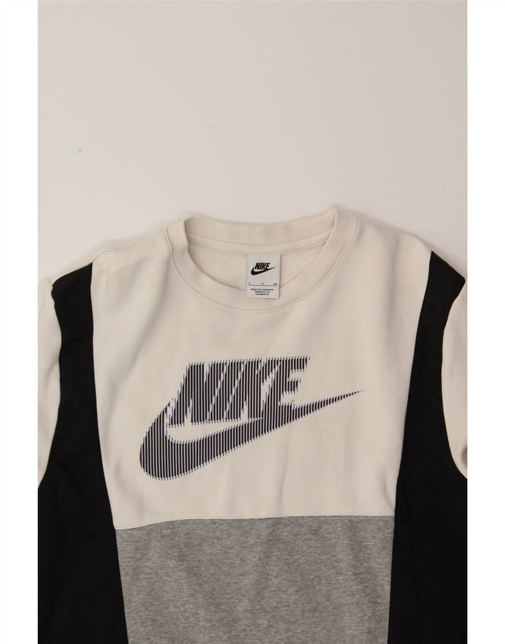 NIKE Mens Graphic Sweatshirt Jumper Small White Colourblock Cotton