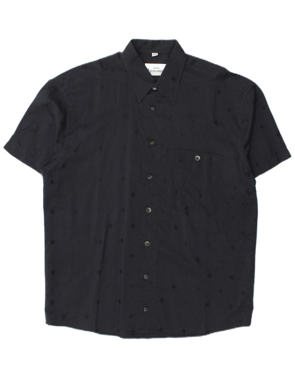 Studio Leonardo Mens Short Sleeve Shirt Size 40 Medium Black Geometric