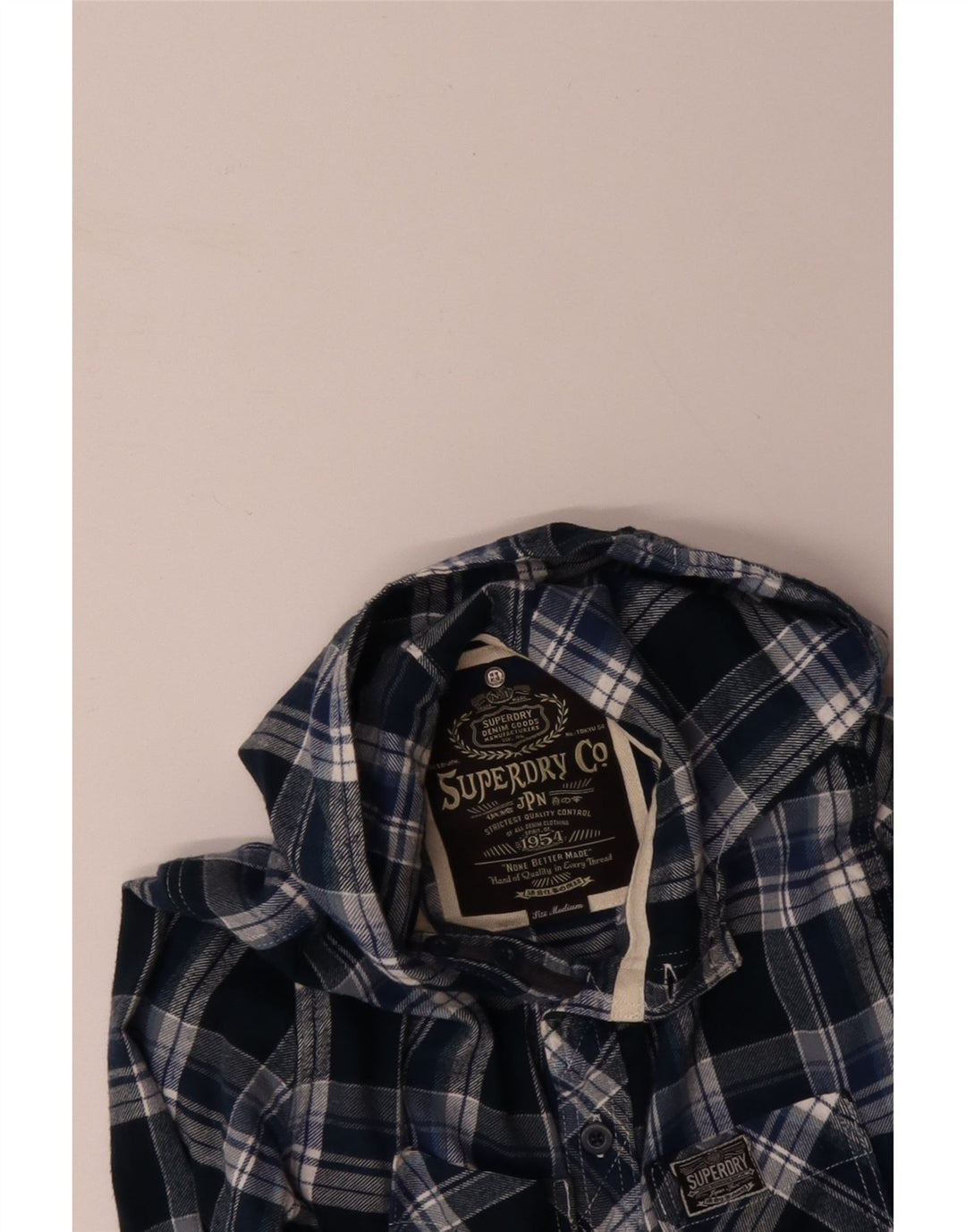 SUPERDRY Mens Hooded Flannel Shirt Medium Blue Check Cotton