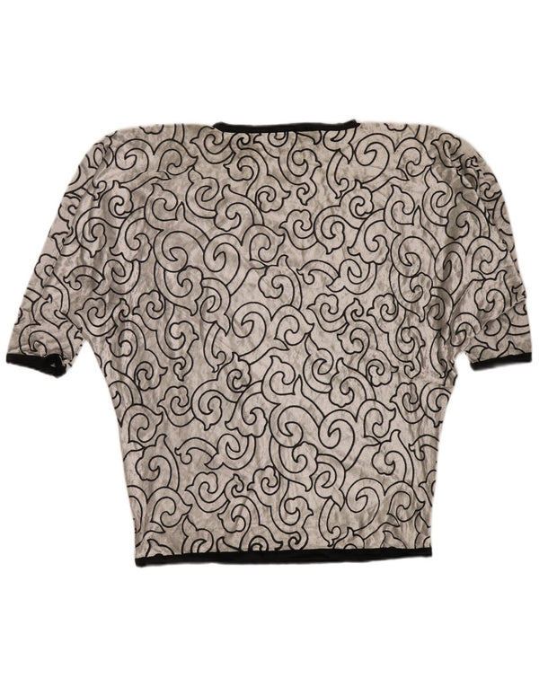 VINTAGE Womens Batwing Velvet Tunic Top UK 22 3XL Silver Geometric Viscose