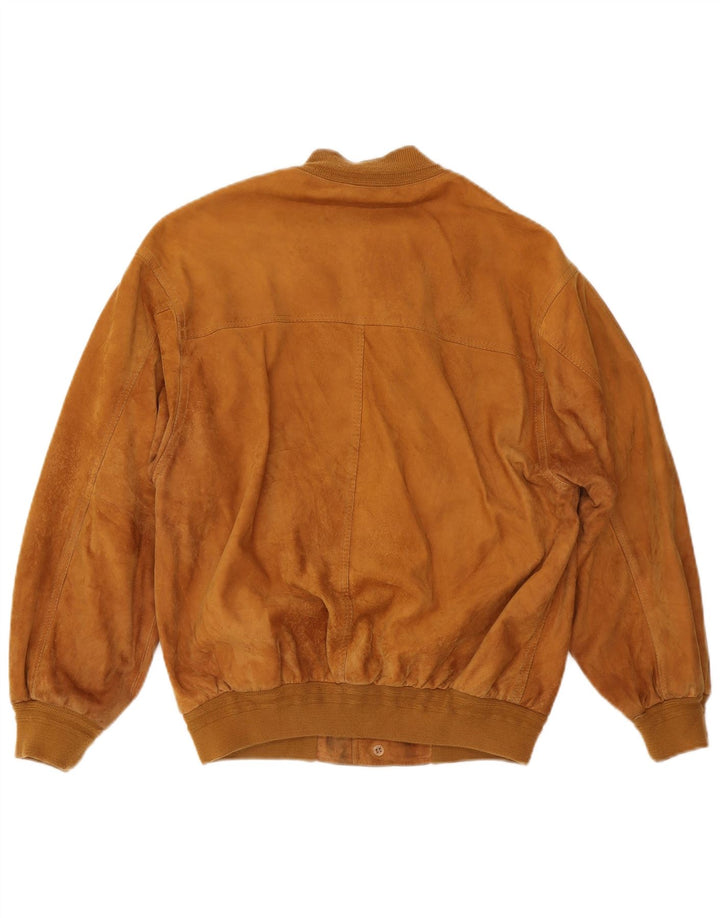 VINTAGE Mens Suede Bomber Jacket UK 38 Medium Beige Leather