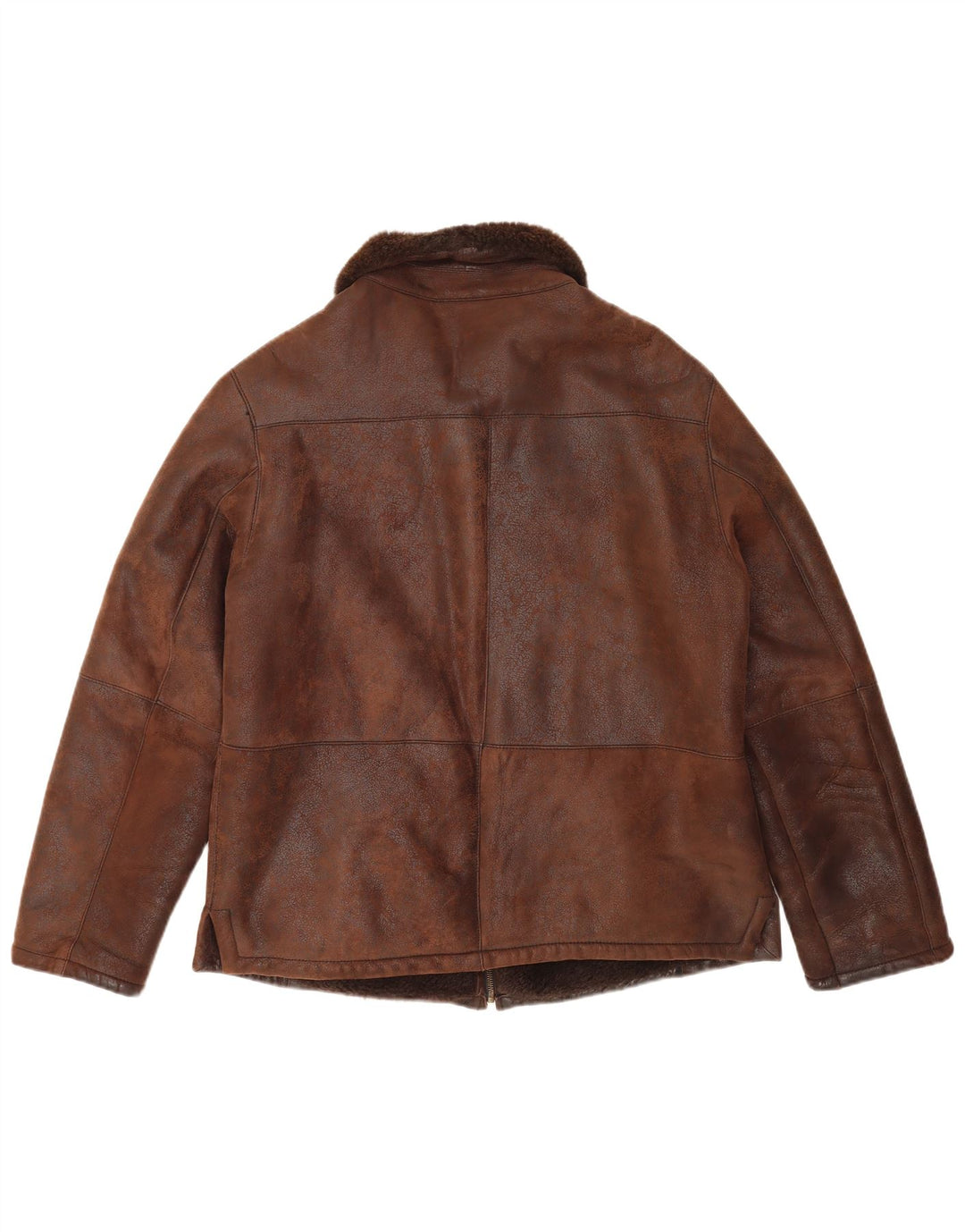 VINTAGE Mens Shearling Jacket IT 50 Large Brown Leather