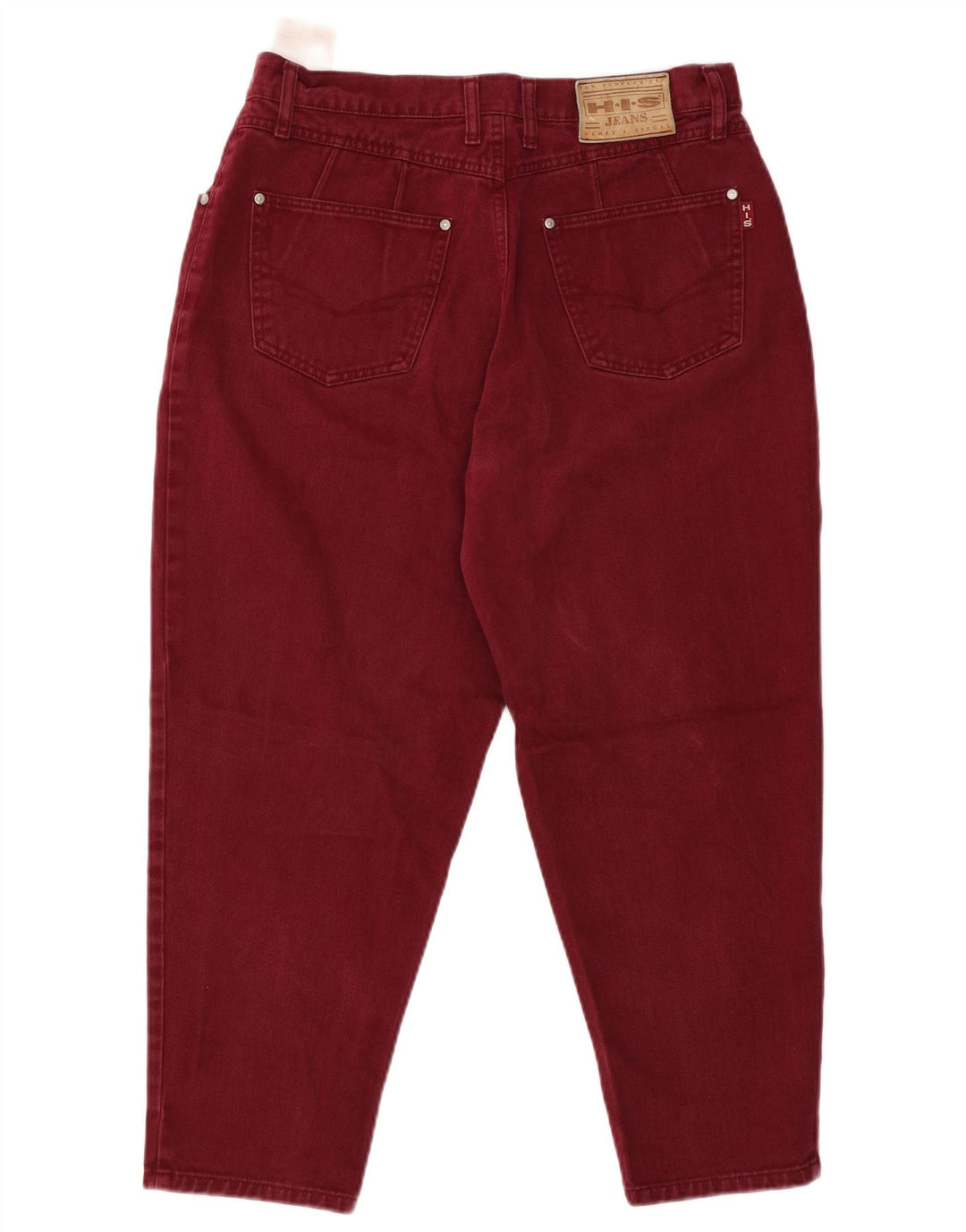 H.I.S Womens High Waist Crop Tapered Jeans UK 20 2XL W34 L25 Burgundy