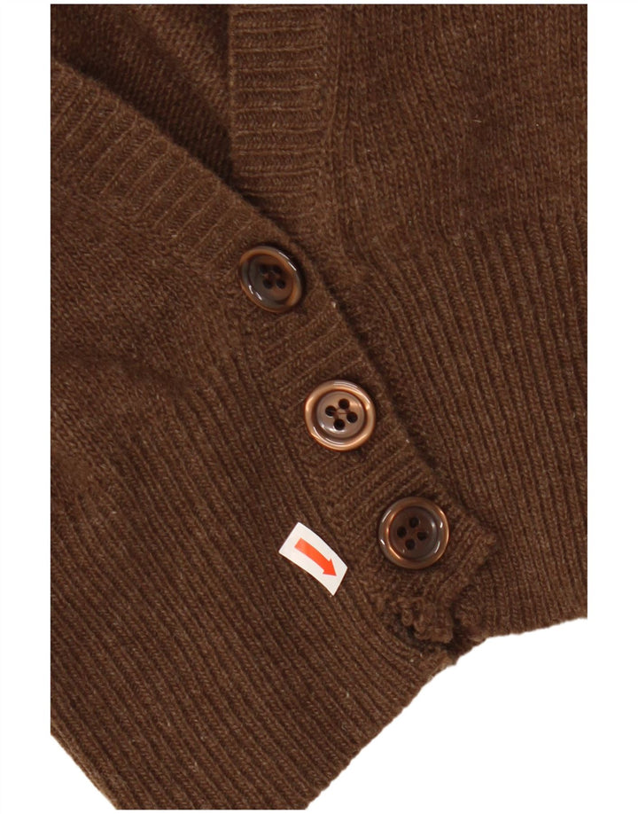 VINTAGE Womens Crop Cardigan Sweater UK 14 Medium Brown Lambswool